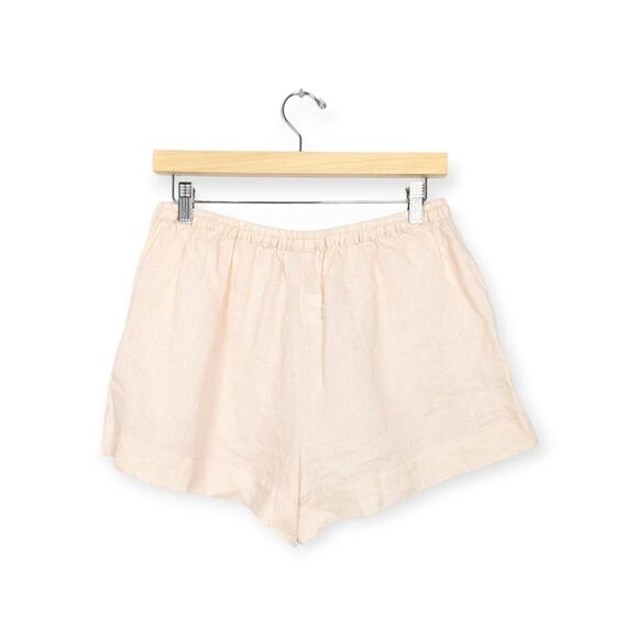 Homebodii Light Blush Pink Washed Linen Drawstring Sleep Shorts Size Small - Picture 2 of 6